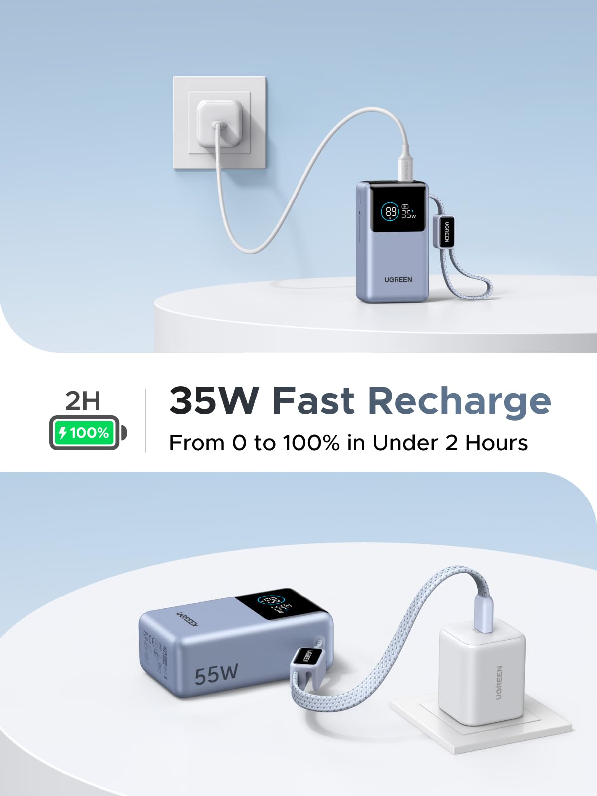 UGREEN Nexode Pro Power Bank 10000mAh 45W with Built-in Cable